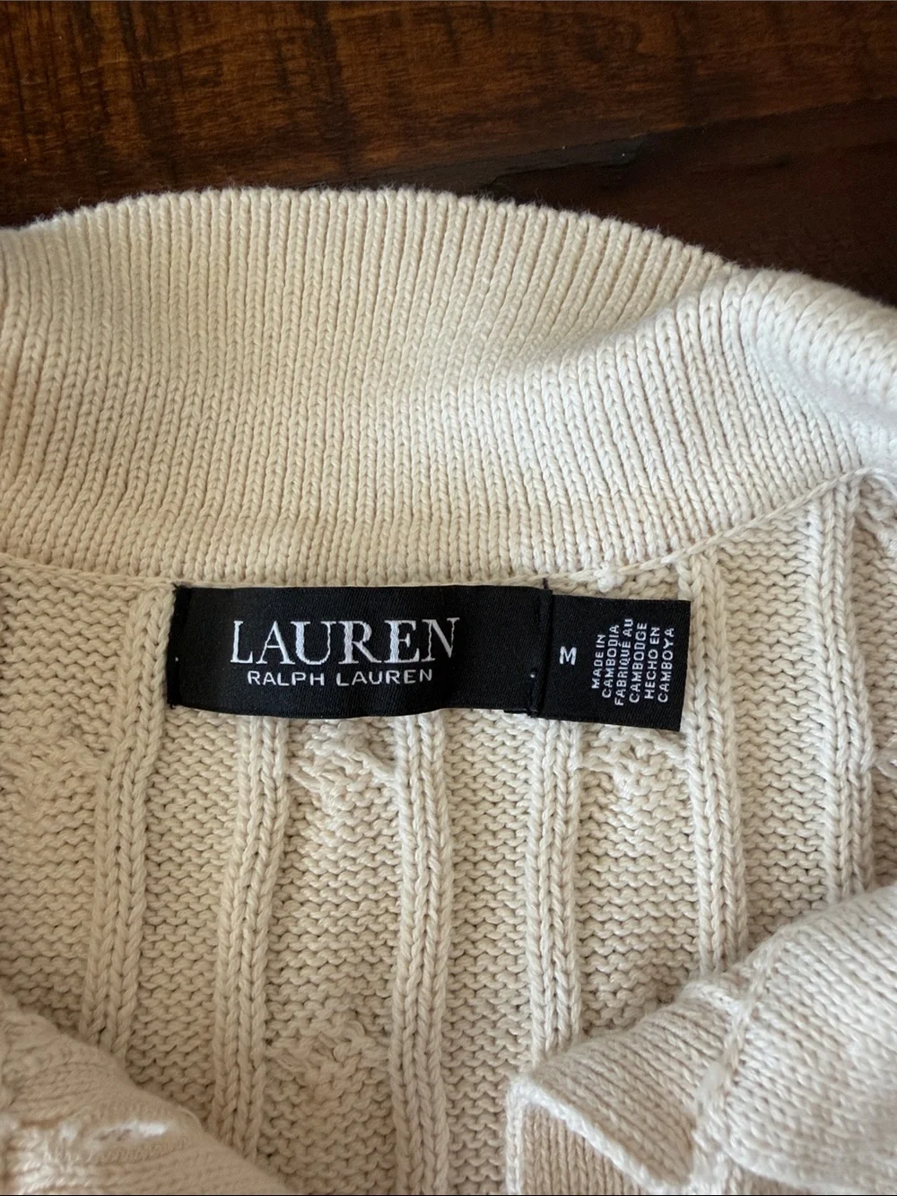 Ralph Lauren Cream Cable Knit Polo with Gold RL Embroidery - Picture 2 of 3
